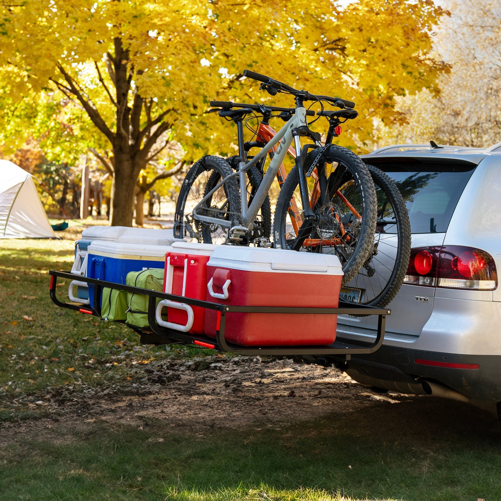 Hitch Cargo Carrier with Gear and Bikes