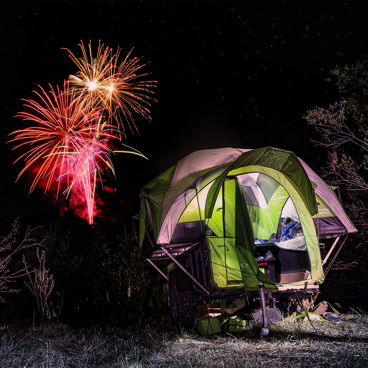 Camping with 4th of July fireworks