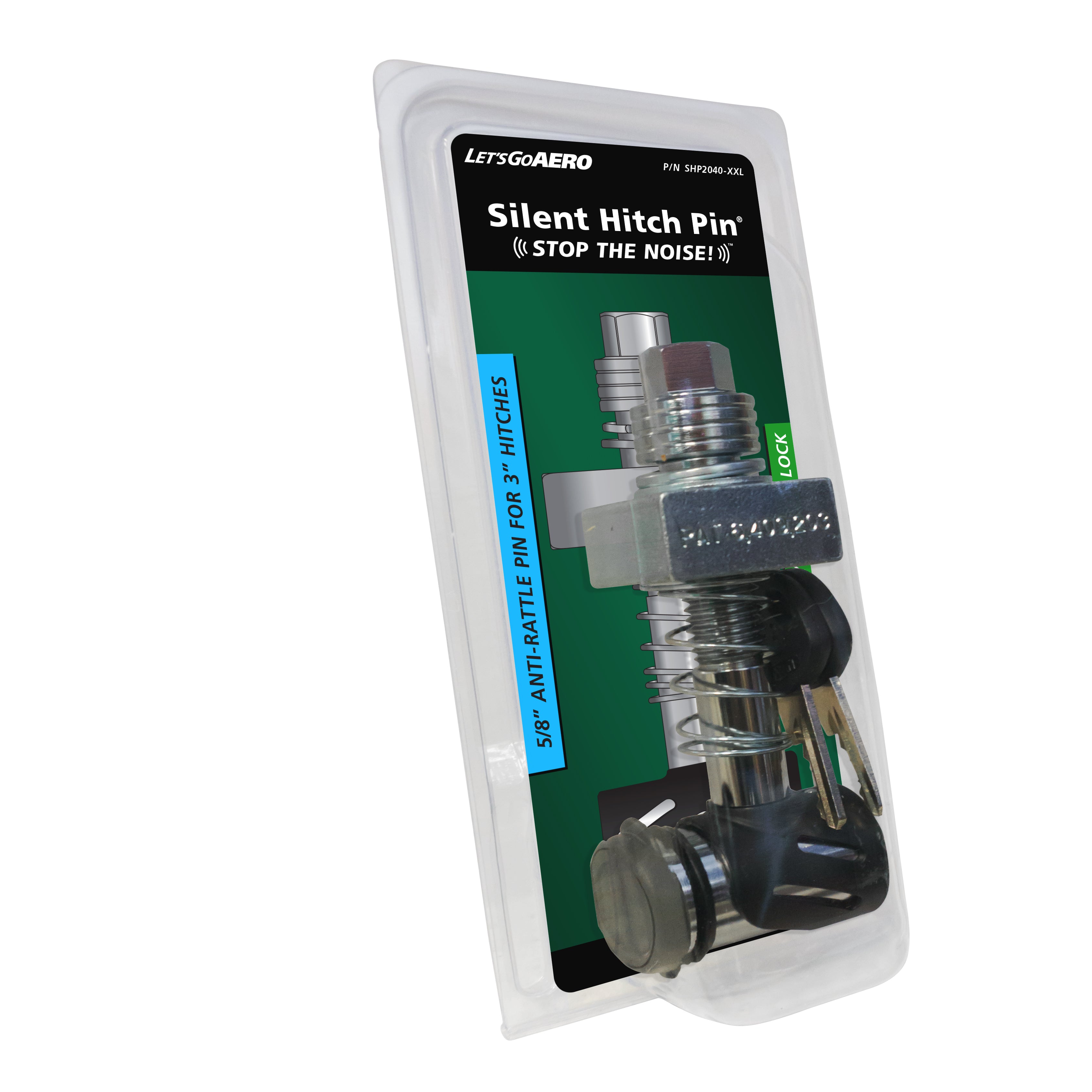 Silent Hitch Pin®: 5/8'' Press-On Locking Anti-Rattle for 3'' Hitches