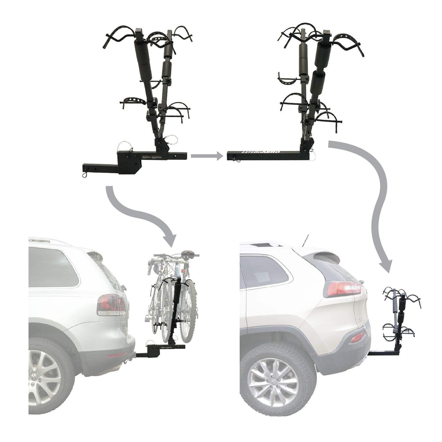 BikeWing V4 - Folding Tilt Up 2+2 Four Bike Hitch Rack - Let's Go Aero